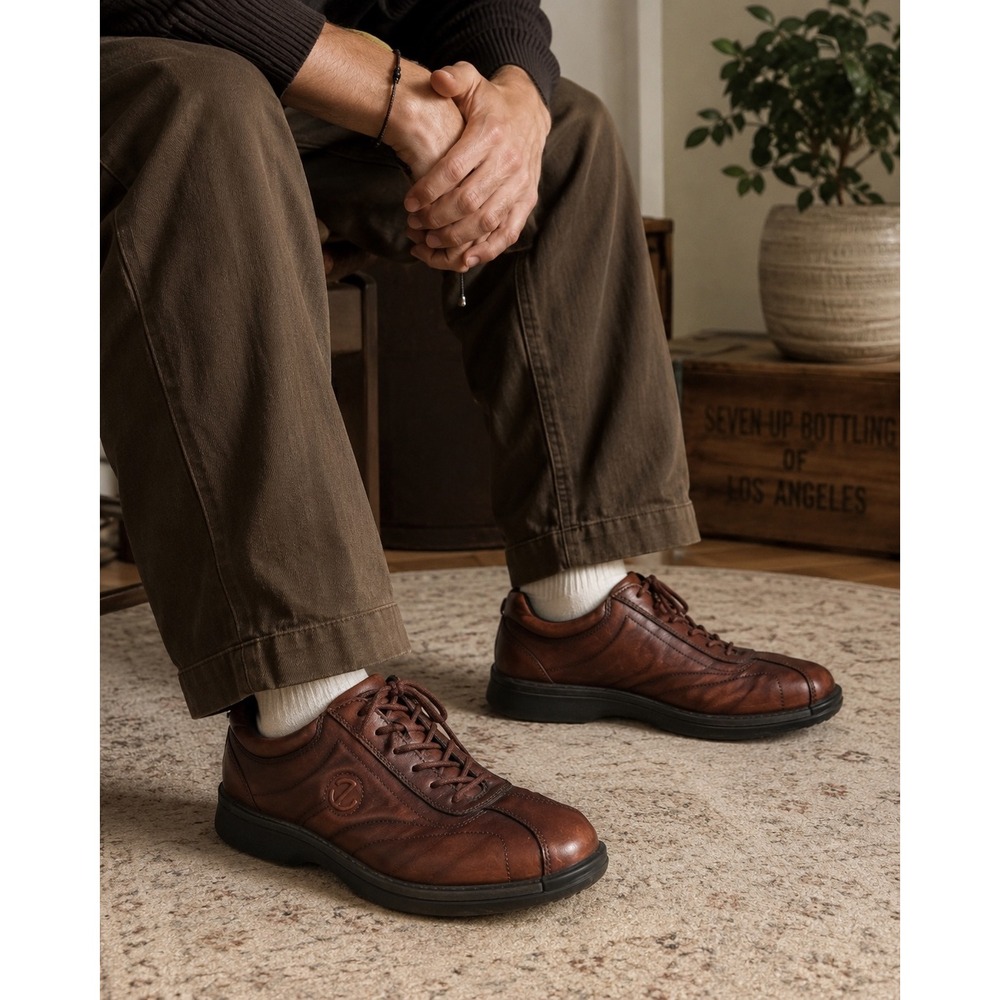 ECCO Mens Brown Leather Lace Up Casual Oxford Shoes Shock Point Size 45/ 11-11.5